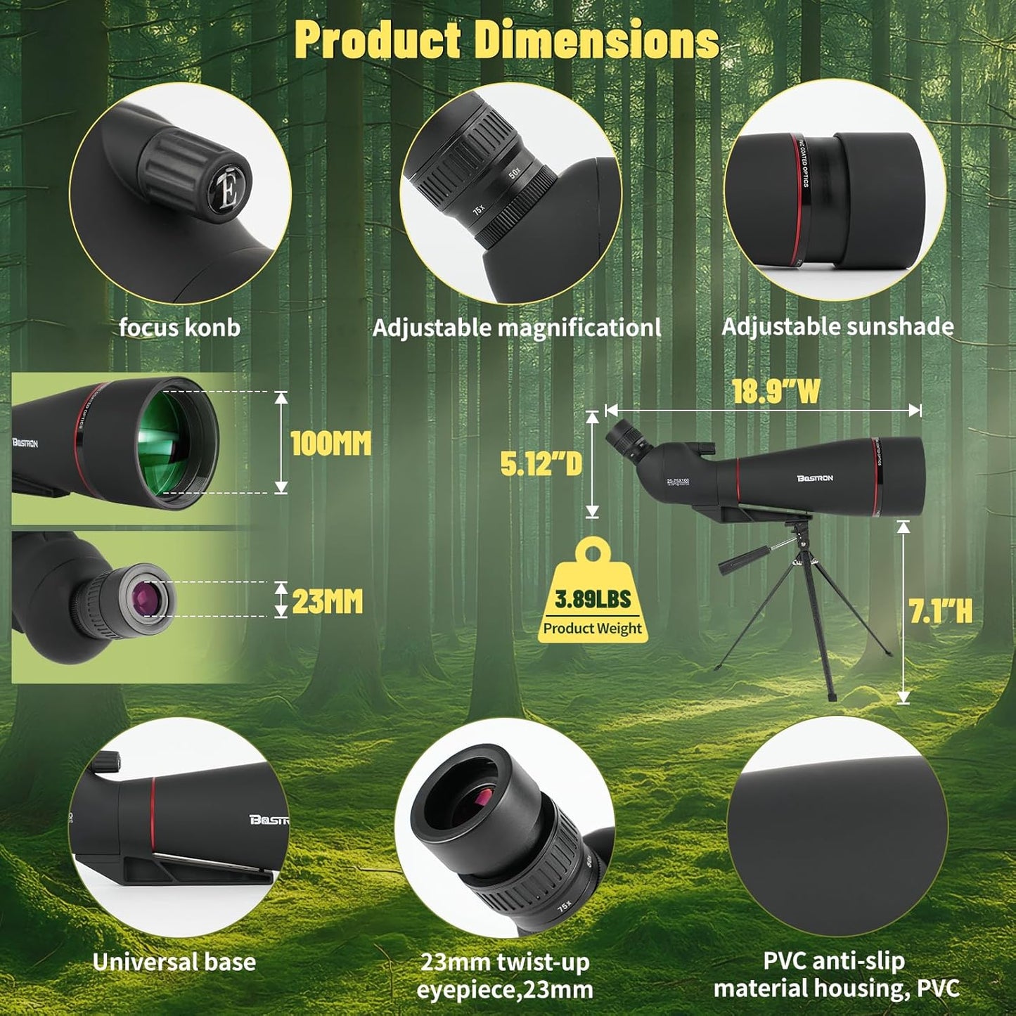 Spotting Scope, 25-75x100 Angled Spotting Scopes for Target Shooting w