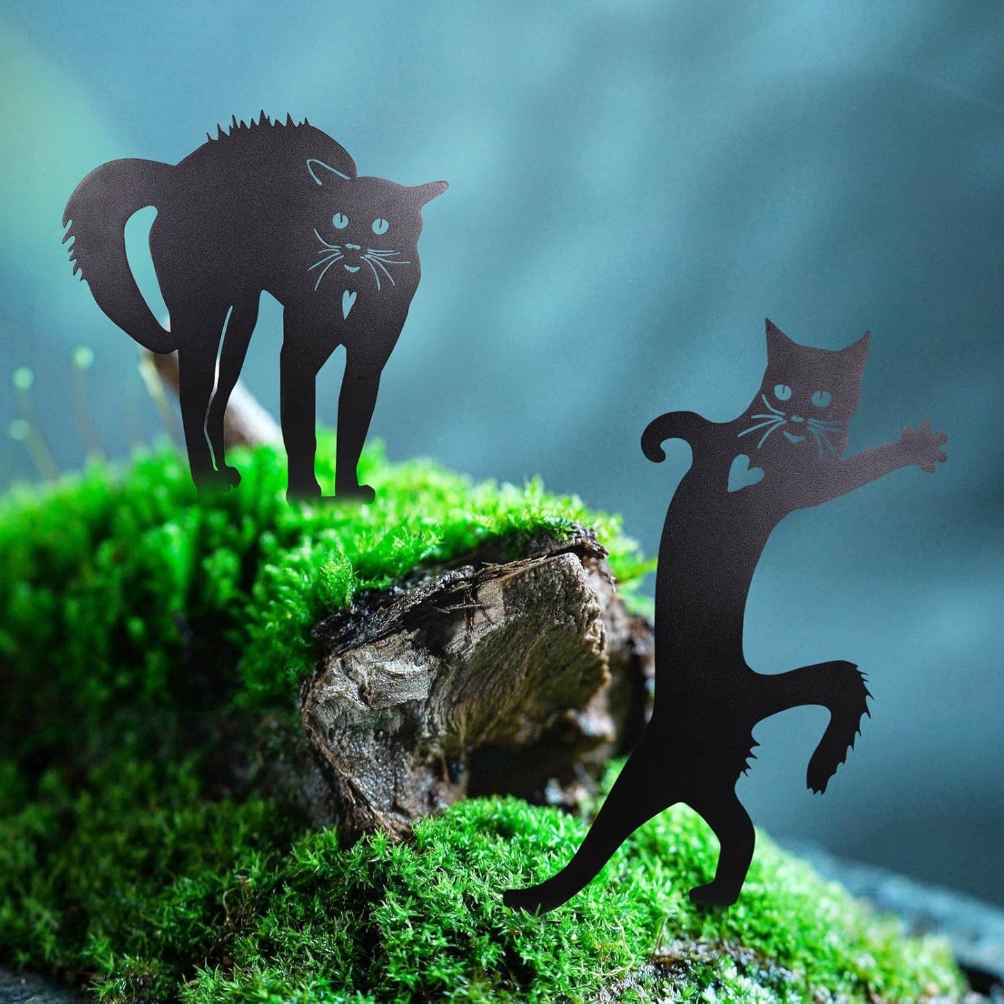 2 PCS Cat Silhouette Yard Art Garden Decorative Stake Hollow Out Anima