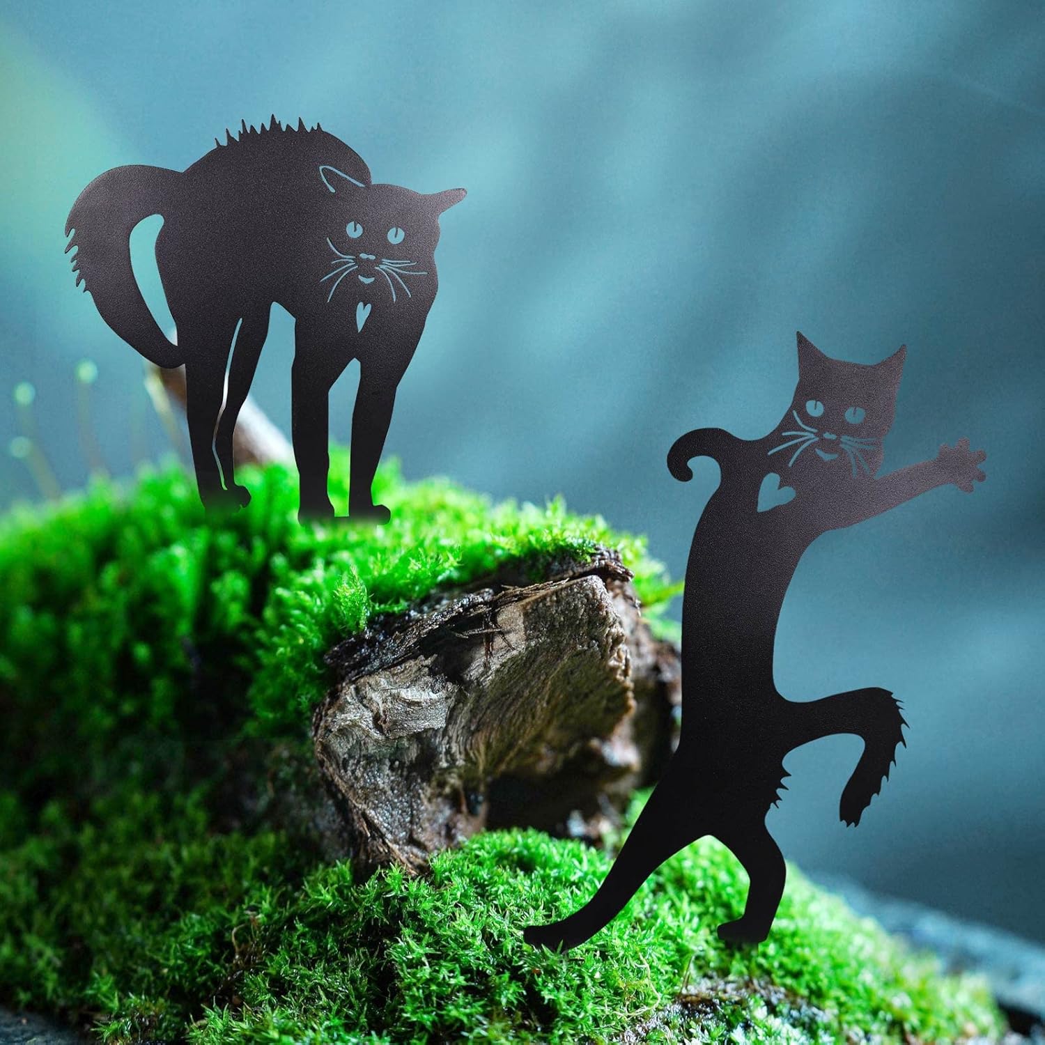 2 PCS Cat Silhouette Yard Art Garden Decorative Stake Hollow Out Anima