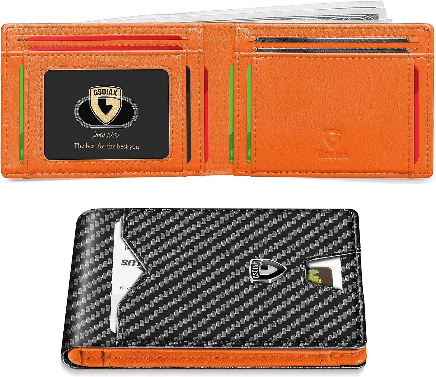 GSOIAX Slim Wallet for Men Rfid Blocking Leather Bifold Front Pocket C