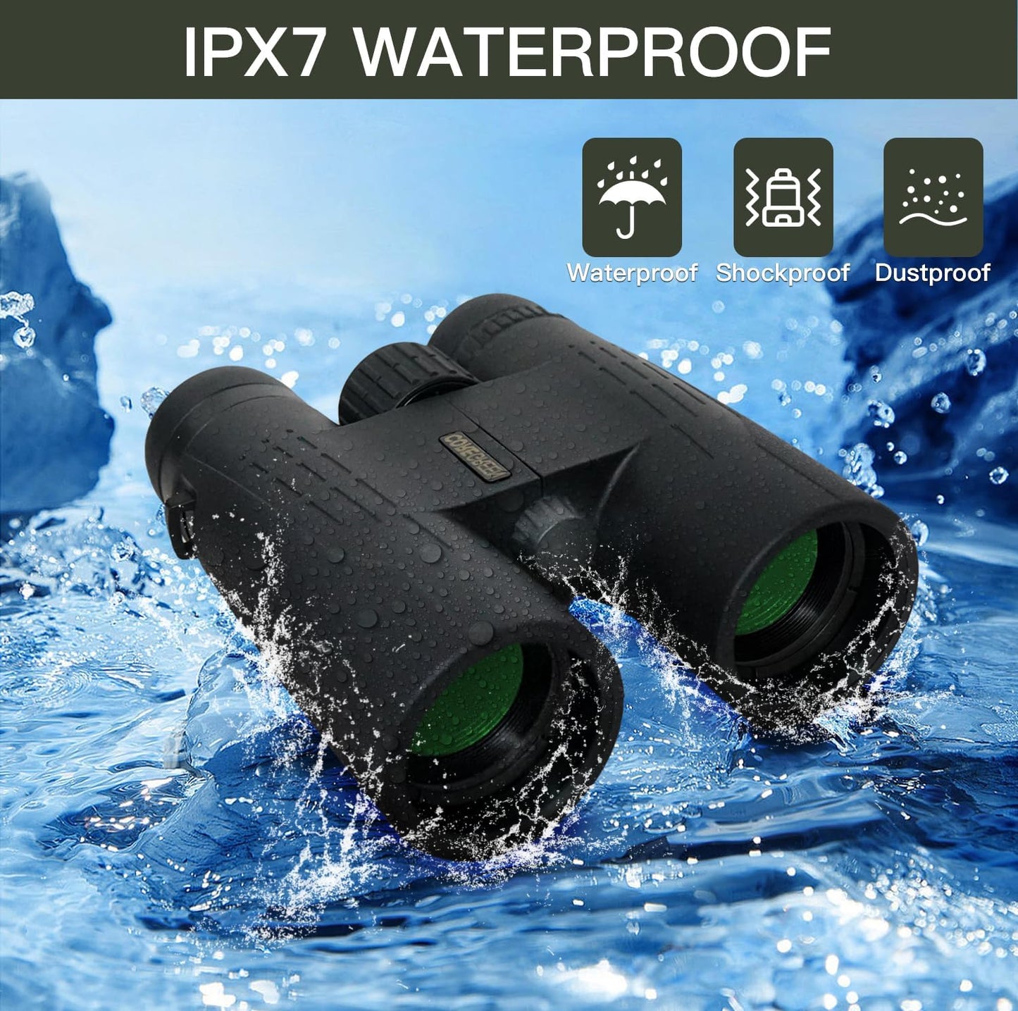 10x42 HD Binoculars for Adults High Powered, Coregreen BAK-4 Prism FMC Lens Professional, Large View Binoculars with Clear Low Light Vision for Bird Watching Hunting Hiking Travel Cruise