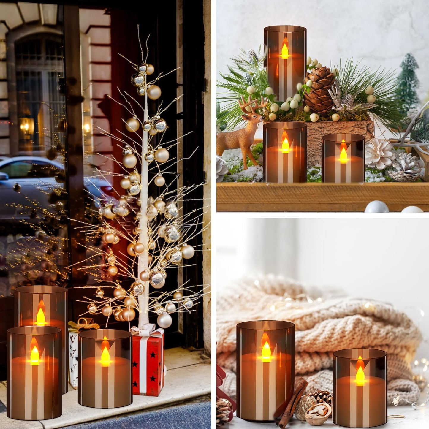 Flameless Candles 4" 5" 6" Set of 3 Acrylic Glass Pillars 3" Diameter 