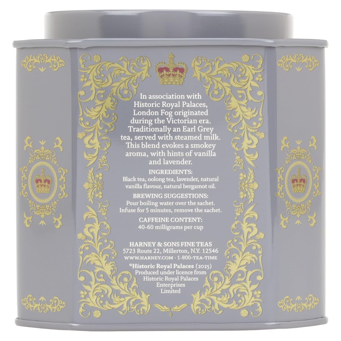 Harney & Sons Victorian London Fog Tea, Black and Oolong Tea with Citrus, Vanilla and Lavender | 30 Sachets, Historic Royal Palaces Collection (Tin Design May Vary)