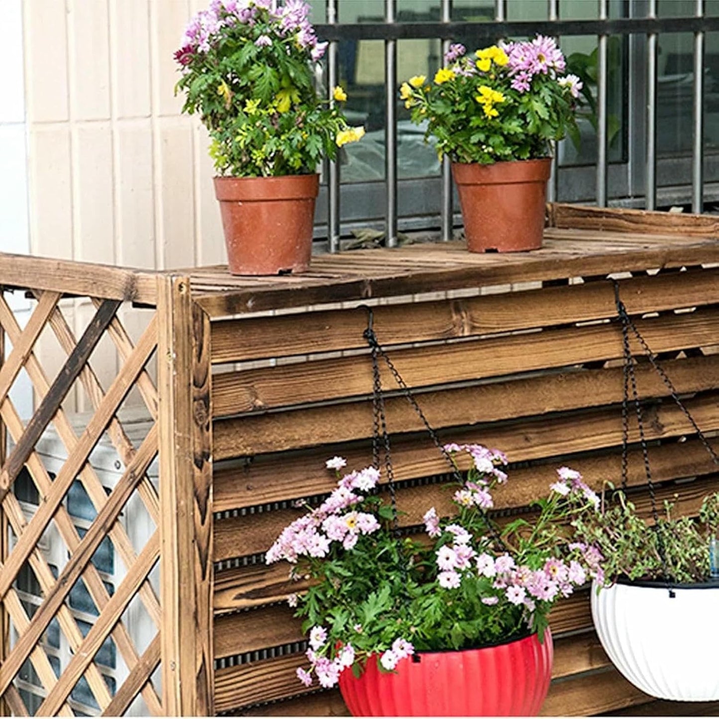 Solid Wood Air Conditioner Cover Privacy Screen Fence,Indoor/Outdoor Plant Stand,Wooden Balcony Flower Stand,Air Conditioner and Heat Pump Protection Grille (Size : 86x35x80cm)