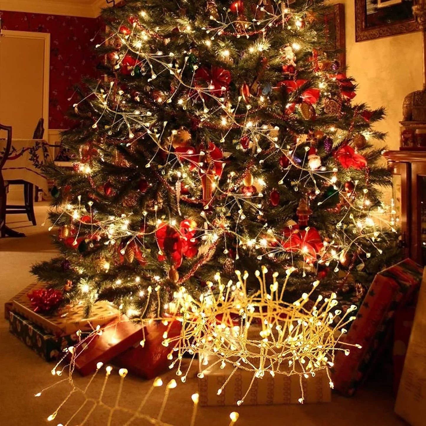 Solar Fairy Lights - 29.53Ft 300 LED Waterproof Solar Firecracker Lights with 8 Modes, Outdoor Christmas String Lights for Garden (White)