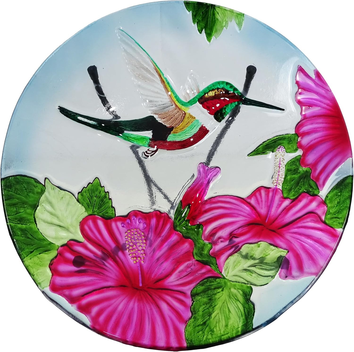 Alpine Corporation 26" Tall Outdoor Glass Floral Hummingbird Birdbath 