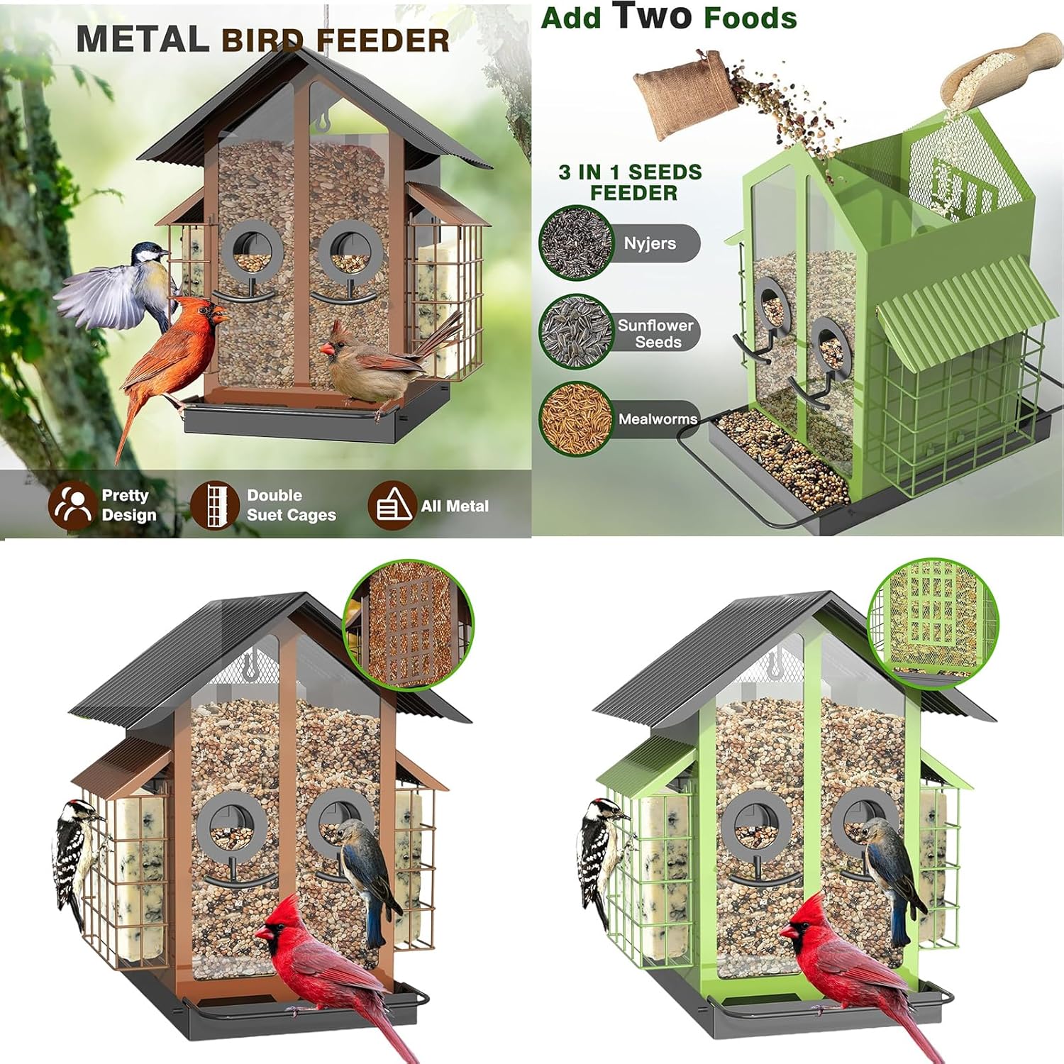 Metal Bird Feeder for Garden Yard Outside Backyard with Perch Easy Han