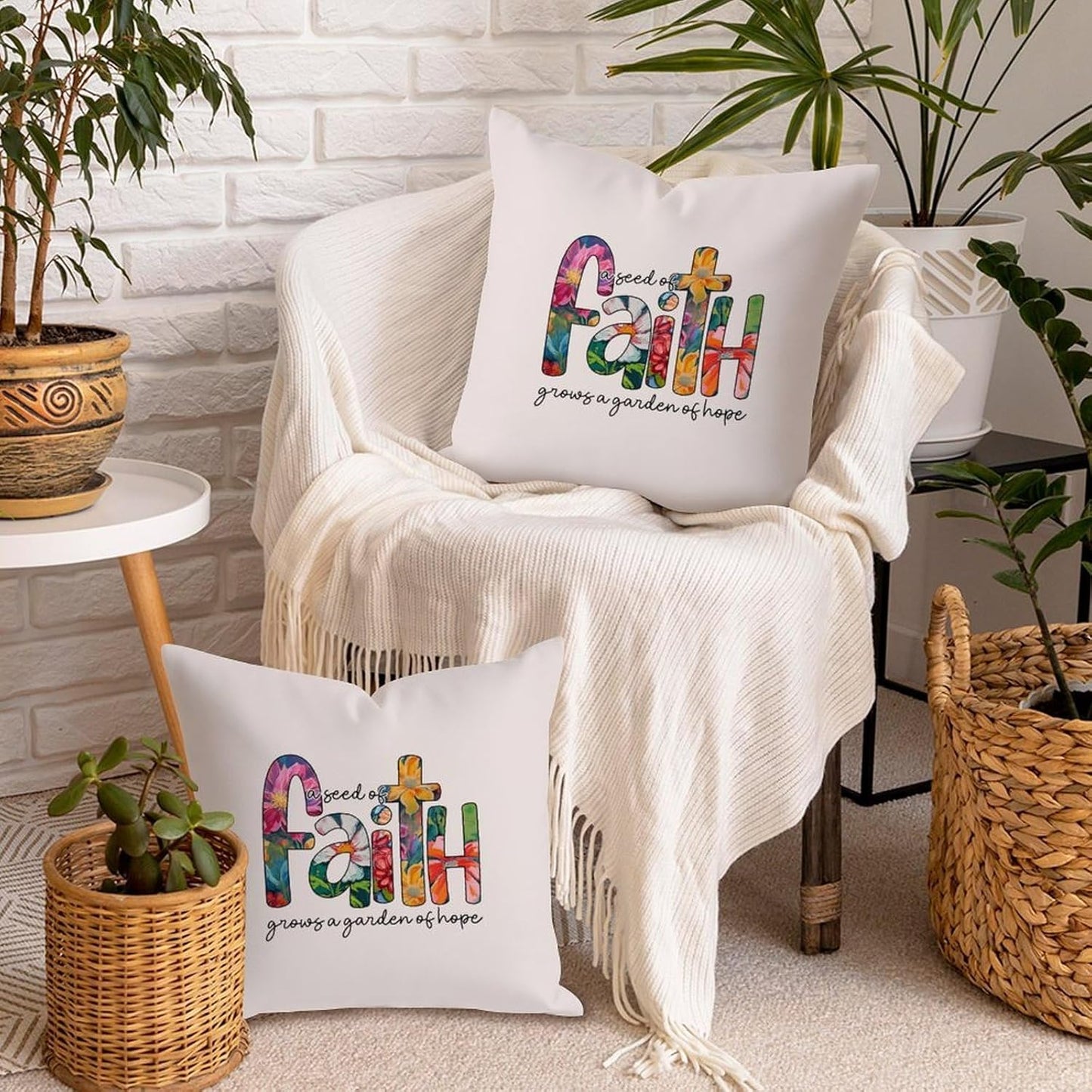 Christian Pillow Cases A Seed of Faith Grow A Garden of Hope Farmhouse Tapestry Cushion Case 24 Inch Customize Retro Decor for Office Chair Patio
