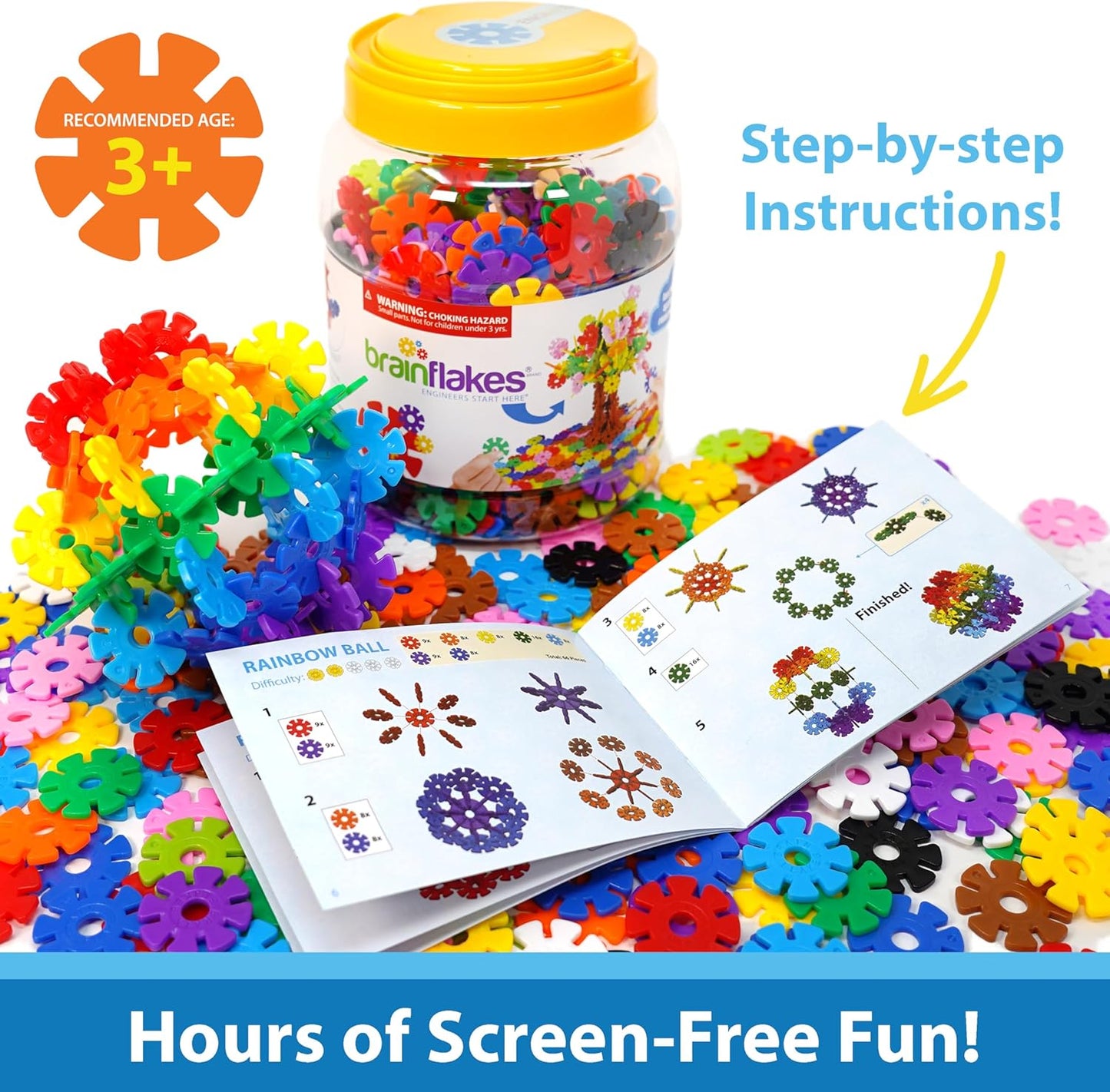 Brain Flakes 500 Piece Set, Ages 3+, Interlocking Plastic Disc Toy for