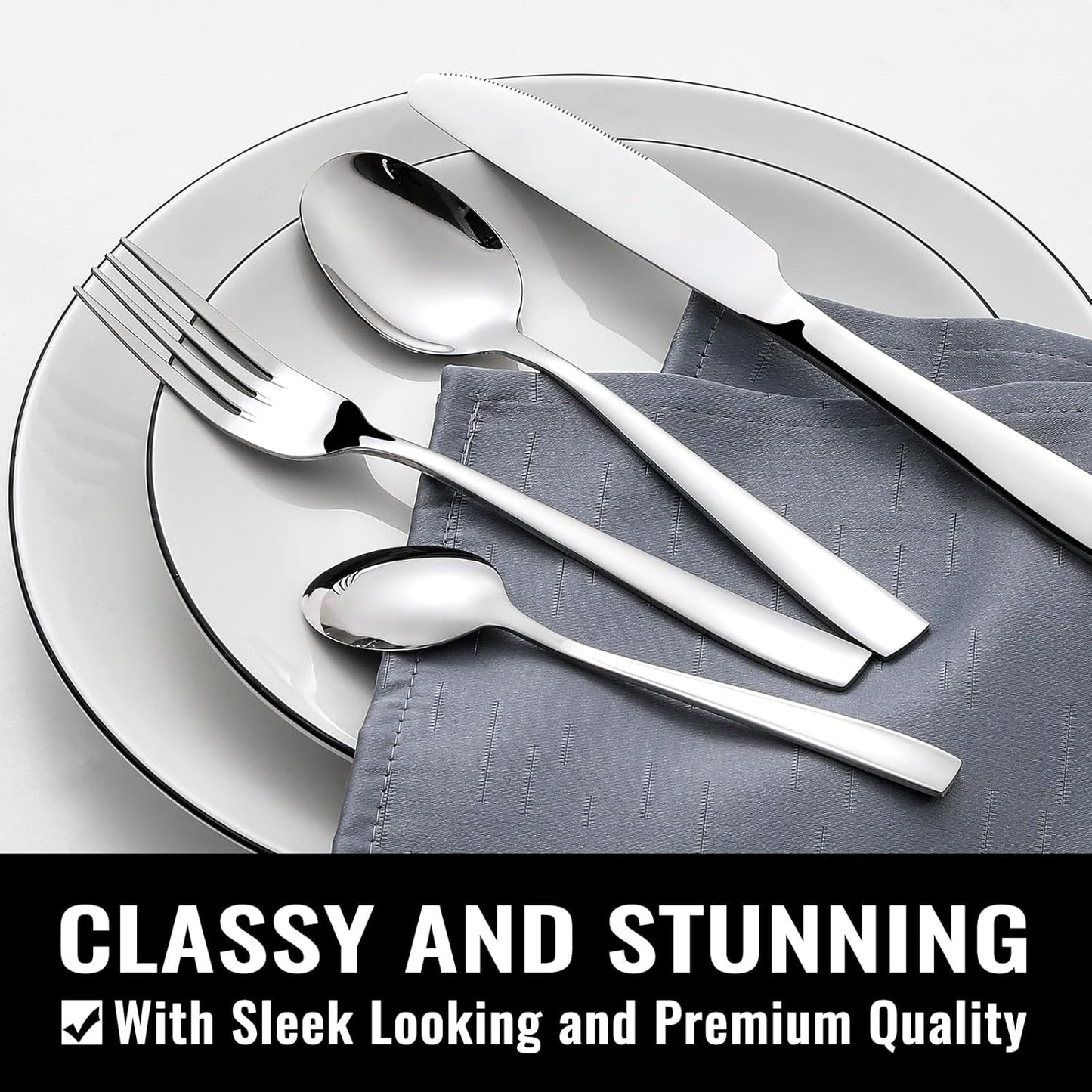 HIWARE 48-Piece Silverware Set with Steak Knives for 8, 18/8 Stainless