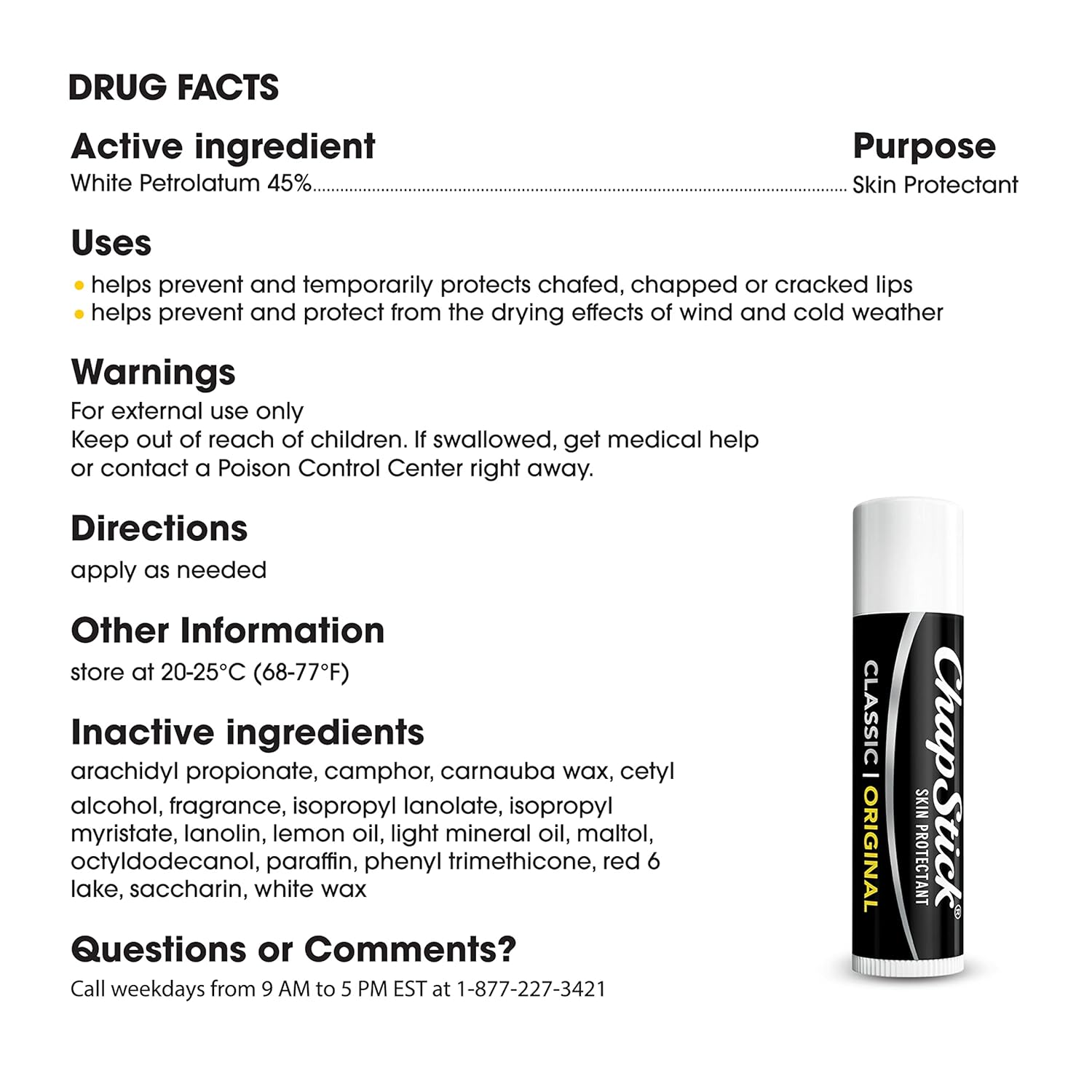 ChapStick Classic Original Lip Balm Tubes, Lip Care - 0.15 Oz (Pack of