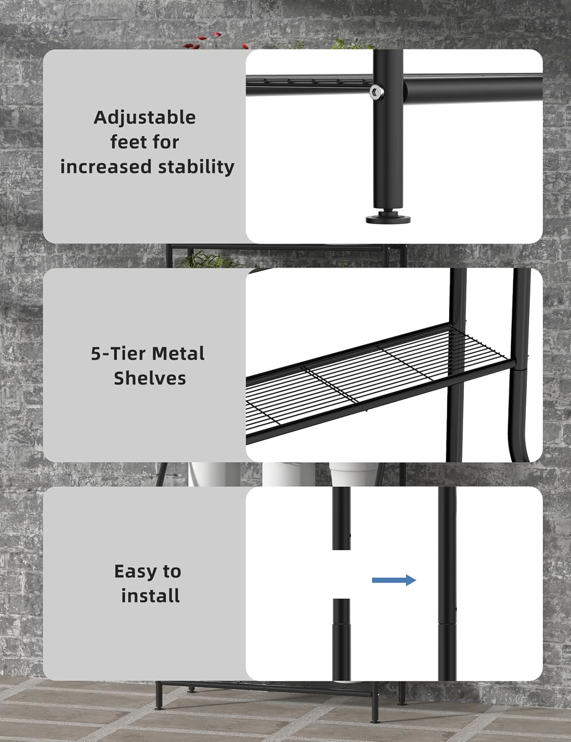 5-Tier Plant Stand Indoor Outdoor, 64" Tall Metal Ladder Shelf for Mul