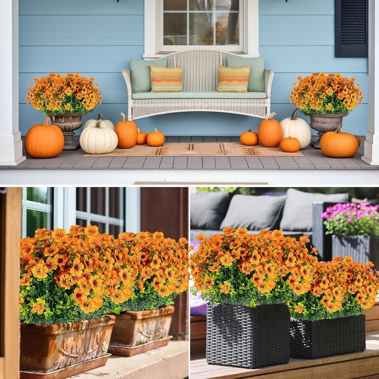 16 Bundles Artificial Flowers for Outdoors, Indoor Fake Plants with Ground Spike for Door Yard Porch Patio Garden Office Table Kitchen Planter Pot Vase Flowerpot Decorations (G)
