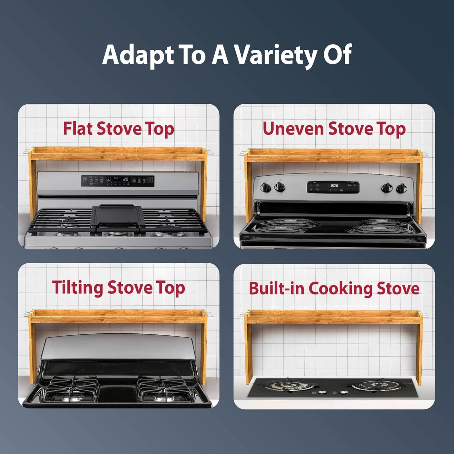 IIIOIIIA Bamboo Over the Stove Spice Shelf for Kitchen, 31.5" Spice Ra