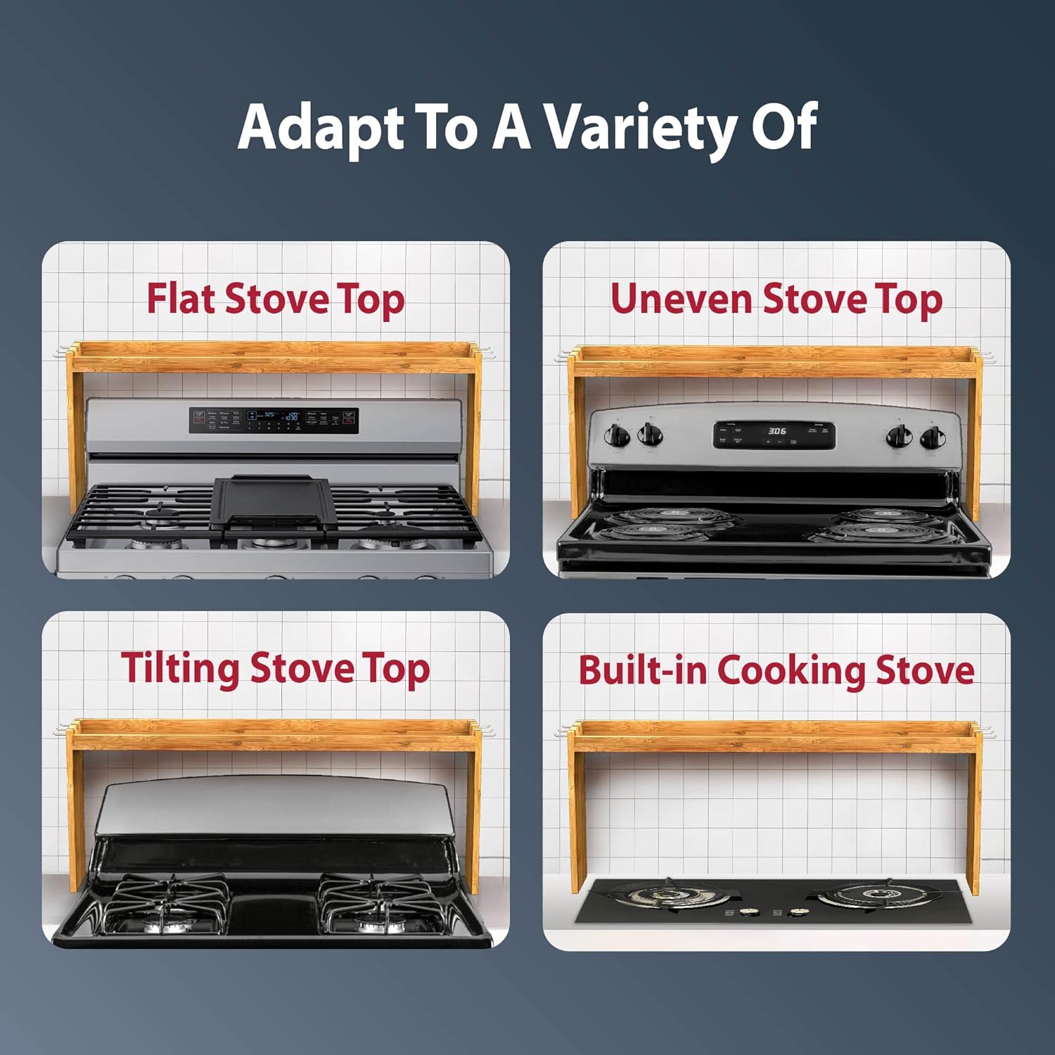 IIIOIIIA Bamboo Over the Stove Spice Shelf for Kitchen, 31.5" Spice Ra