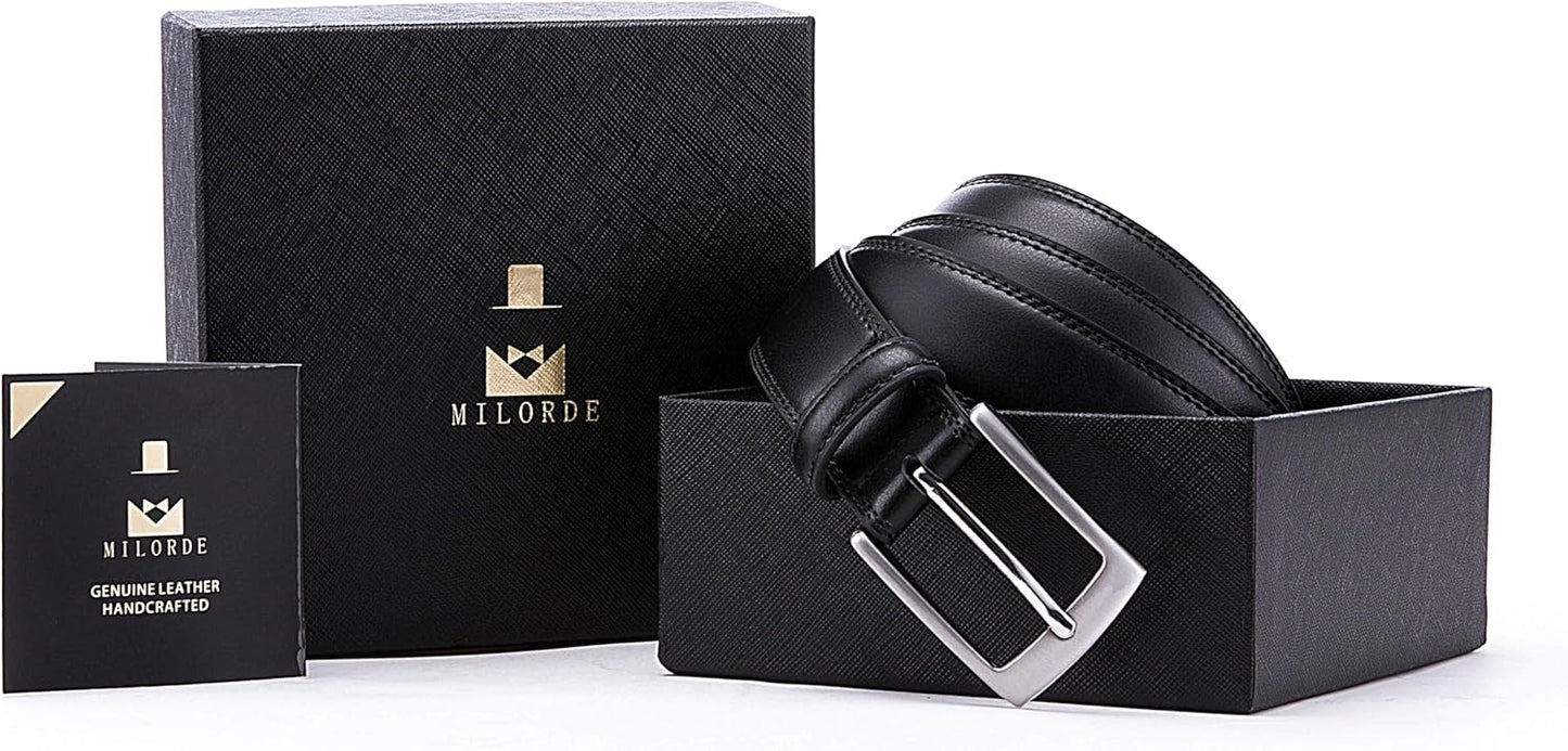 MILORDE Men's Genuine Leather Dress Belt, Handmade, 100% Cow Leather, 