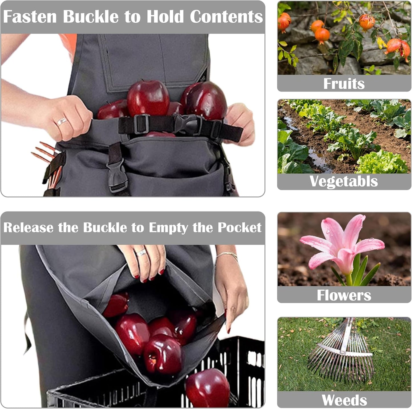 Gardening Apron for Women Men - Garden Harvest Apron with Quick Release Pocket and Adjustment Cross Strap, Washable Harvesting Picking Pouch for Gardener Fruit Vegetable Outdoor Orchard Farm