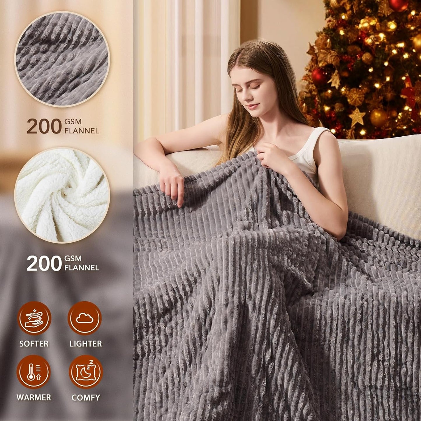 Homemate Heated Blanket Electric Throw - 50"x60" Heating Blanket Throw