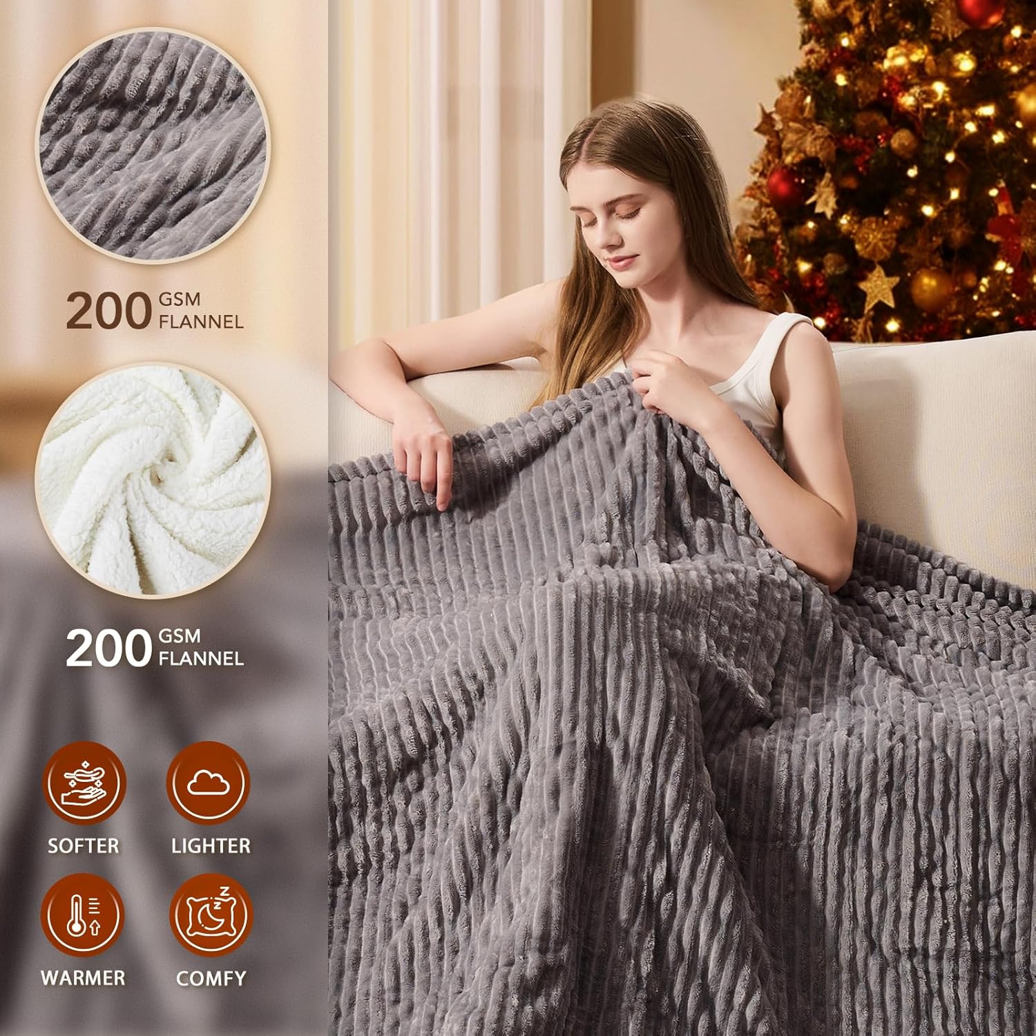 Homemate Heated Blanket Electric Throw - 50"x60" Heating Blanket Throw