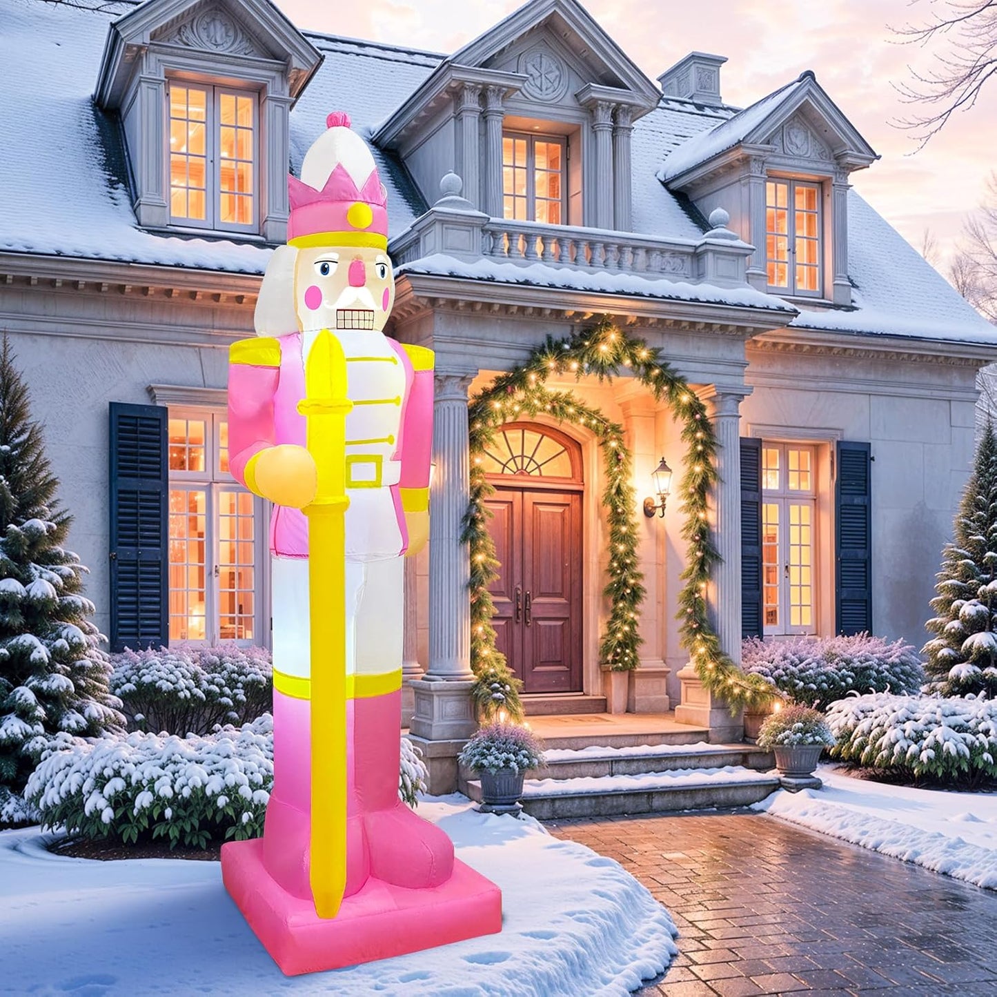 OurWarm 8FT Christmas Inflatable Outdoor Decoration, Pink Nutcracker I