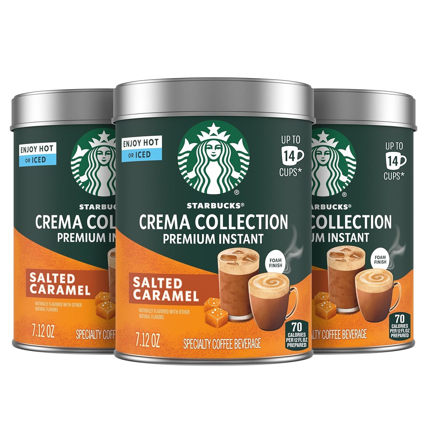 Starbucks Crema Collection Premium Instant Salted Caramel Flavored Instant Coffee, 100% Arabica Beans, 3 Tins (7.12 Oz Each)