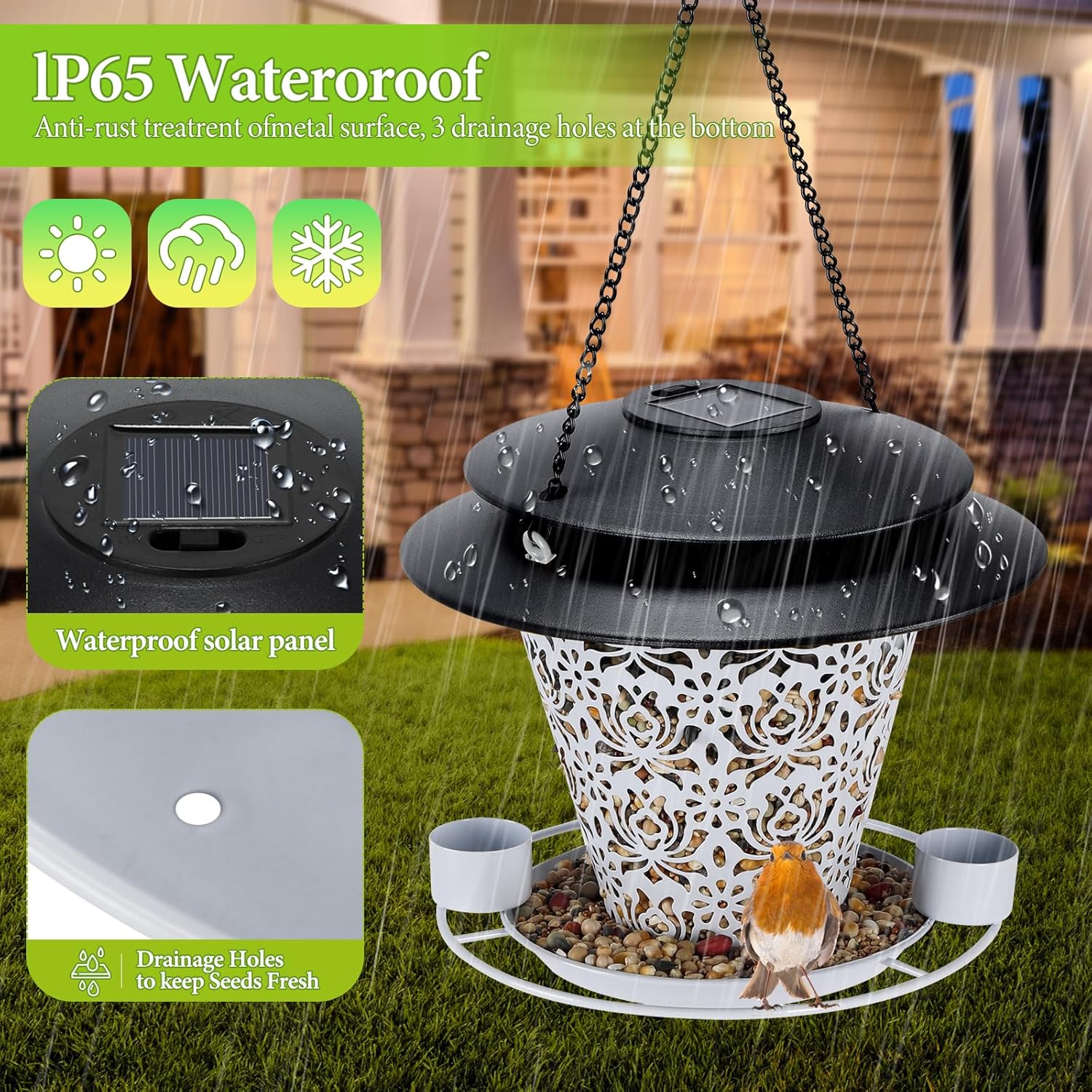 Solar Bird Feeders for Outside Hanging Metal Wild Bird Feeder Solar La