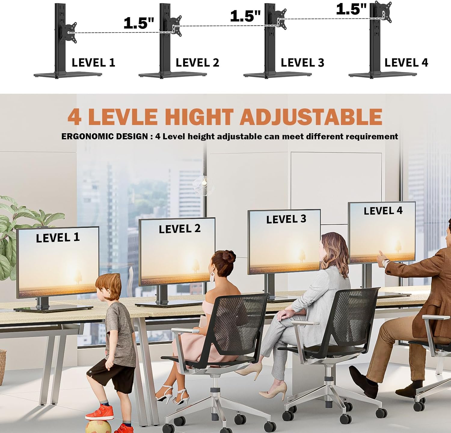 Single LCD Computer Monitor Free-Standing Desk Stand Mount Riser for 1