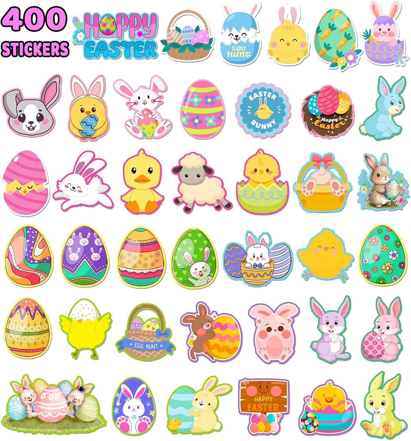 Easter Stickers for Kids - 400 Pcs Easter Basket Stuffers | Easters Gifts Decorations for Egg,Easters Crafts Activities Party Favors for Boys Girls Teens Adults
