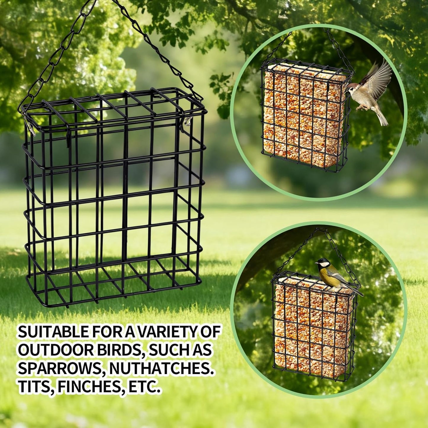 4 Pack Suet Bird Feeders for Outside, Hanging Wild Bird Feeder Cages, Single Suet Cake Capacity, Outdoor Garden Yard Decor