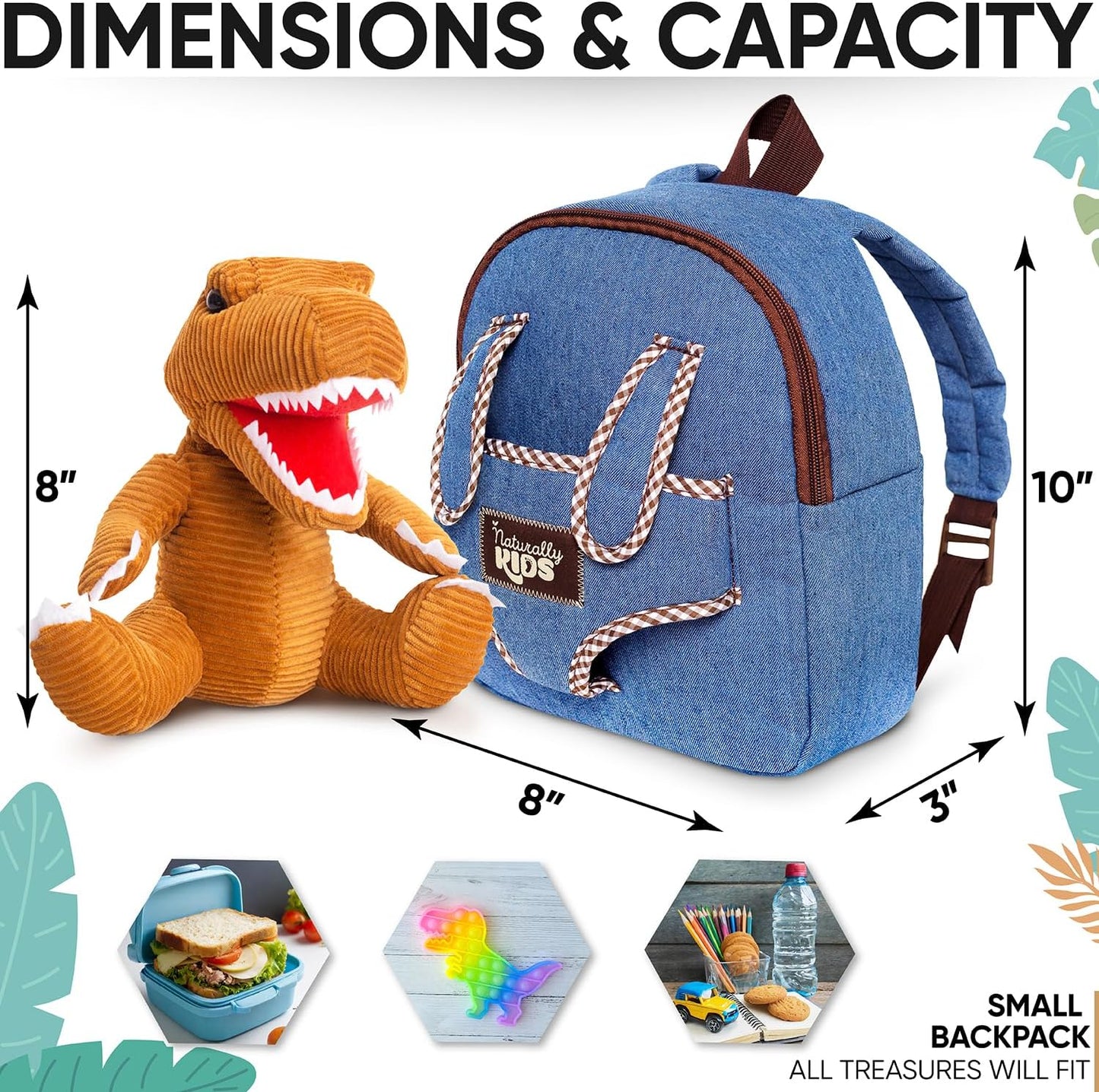 Naturally KIDS Toddler Backpack w Dinosaur Toys for Kids 2-4, 2 Year Old Boy Birthday Gift, 3 Year Old Boy Gift Girl, Toddler Dinosaur Toy