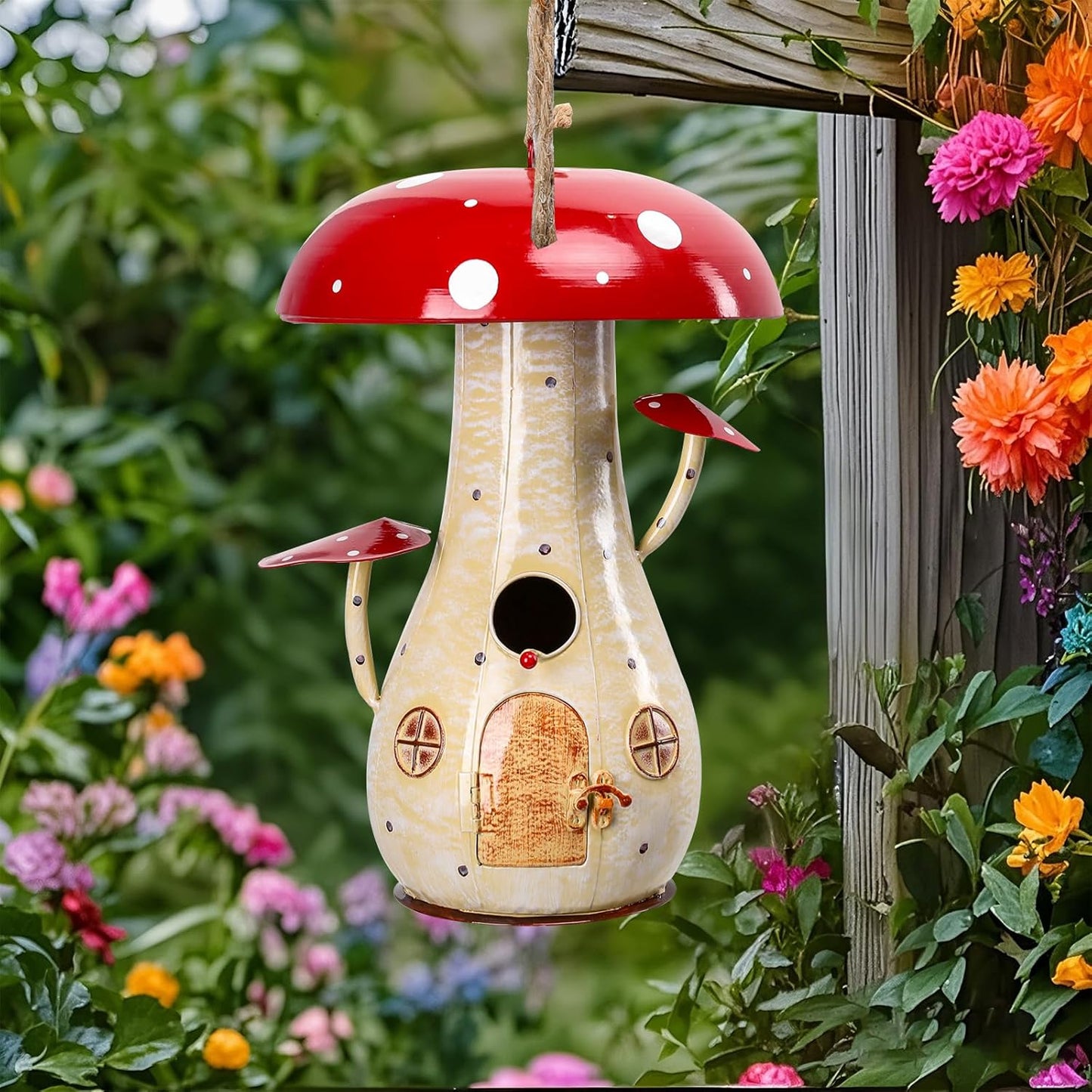 Yinns Metal Mushroom Bird House, Wild Bird House Outdoor, Decorative Birdhouse for Home Garden Decor, 13.8 Inch Big Bird Houses