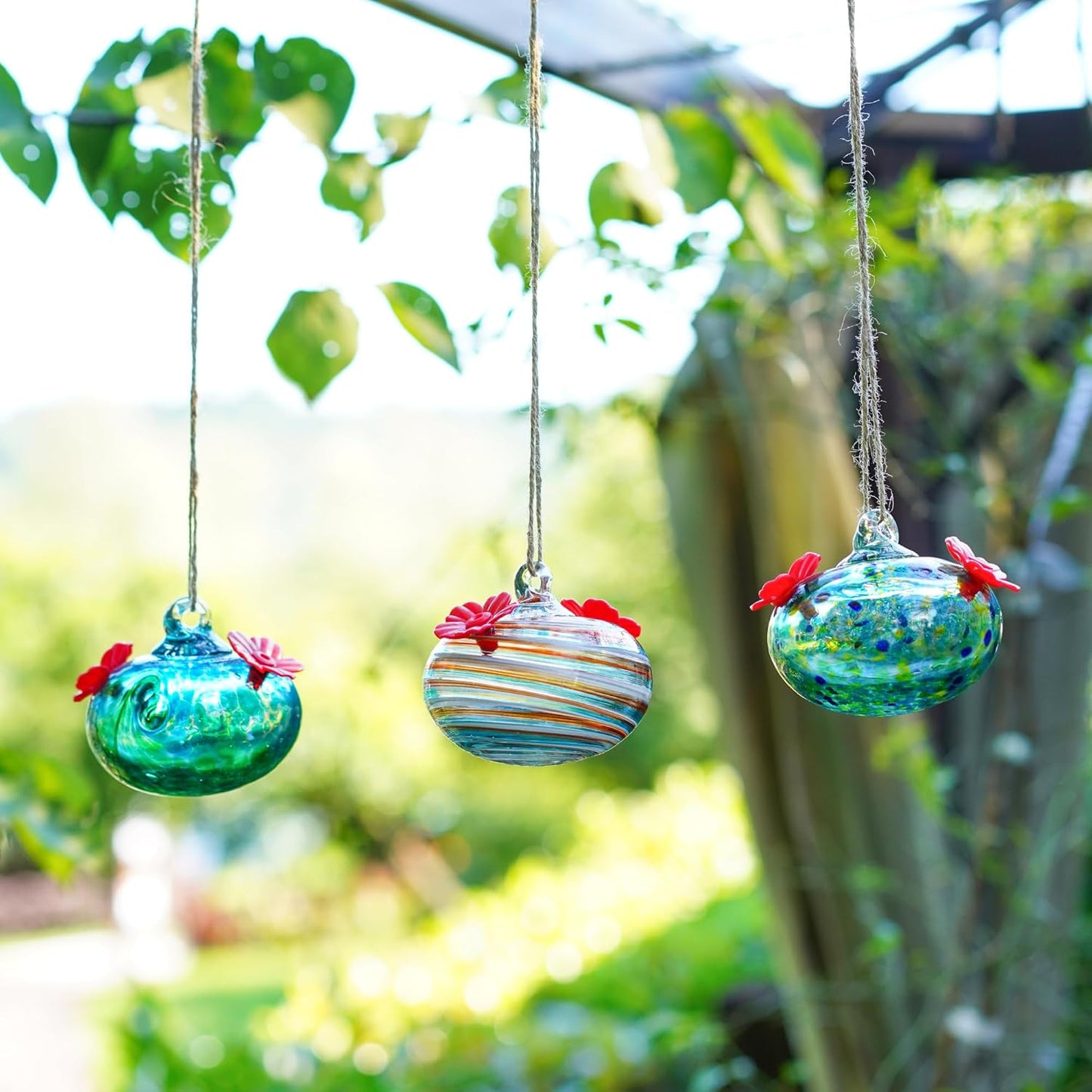 3PCS Small Glass Hummingbird Feeders for Outdoors 3inch Hand Blown Gla