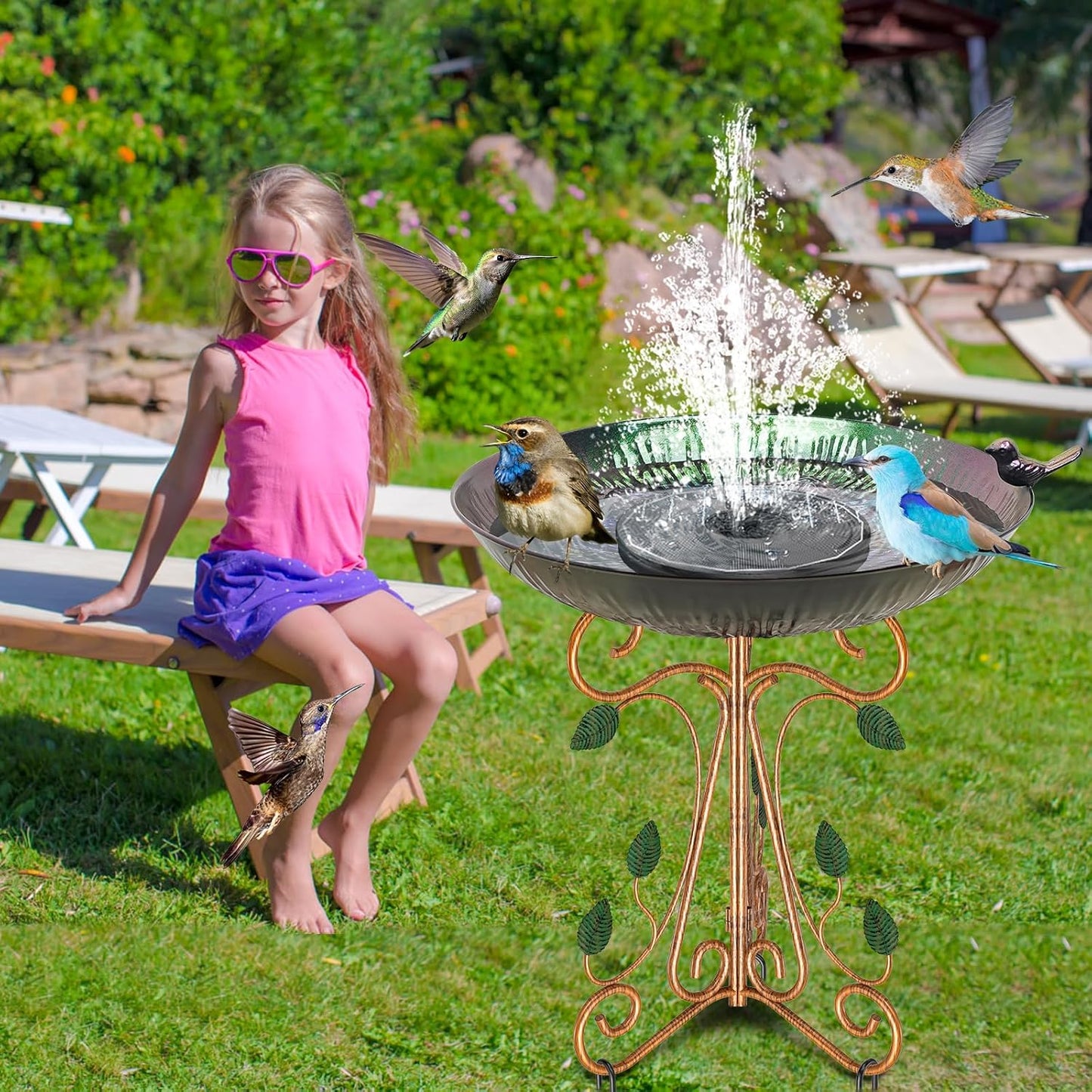 Vintage Metal Bird Bath for Outside, 13" Dia Birdbaths Bowl with Cast 