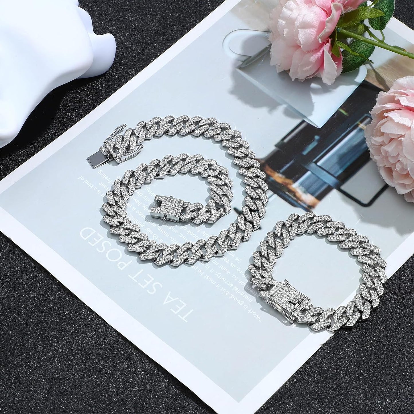 NEWITIN 15 Pieces Silver Jewelry Set for Men Stainless Steel Cuban Lin