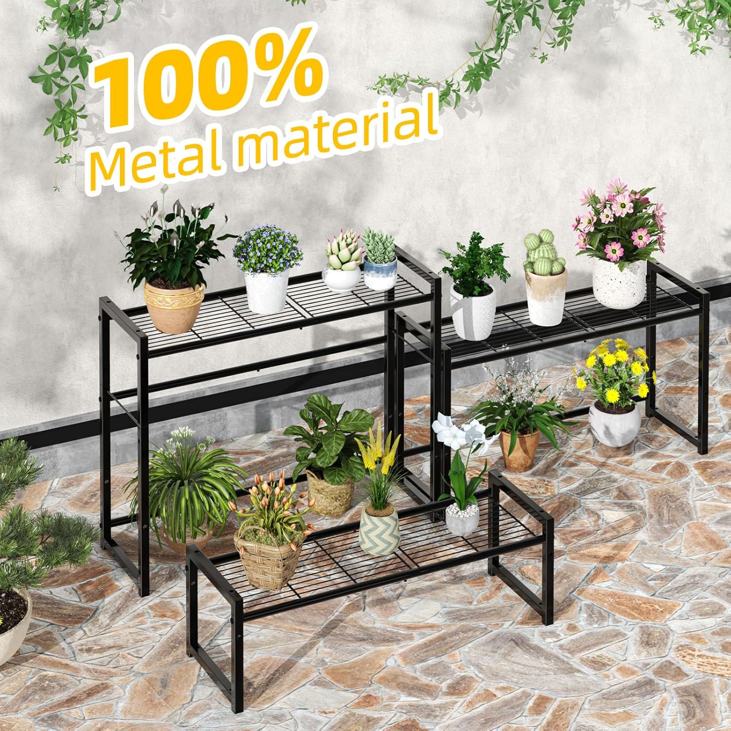 Simple Trending 3 Tier Metal Plant Stand Outdoor Indoor Waterproof, St