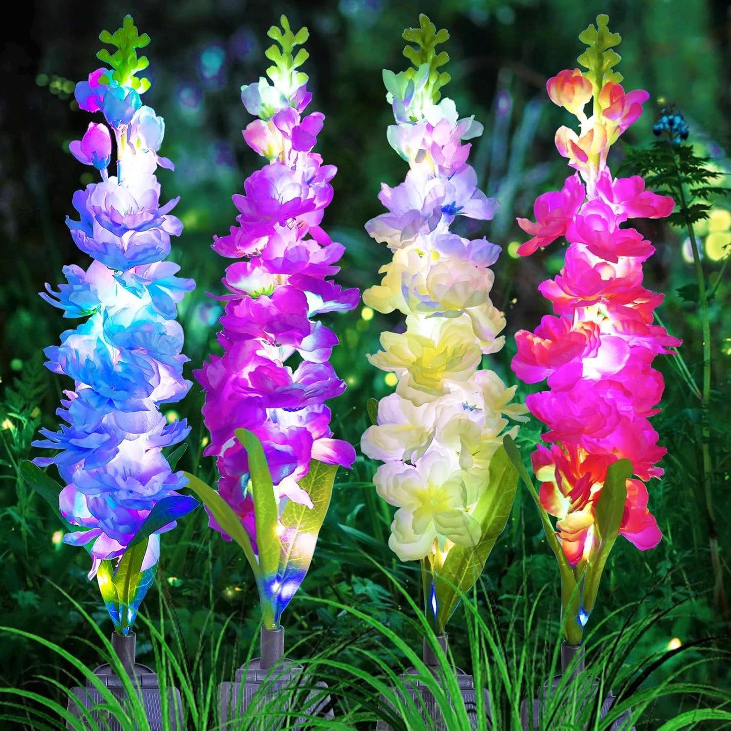 Solar Garden Lights, Solar Delphinium Flowers Lights 4 Pack 80 LEDs, W