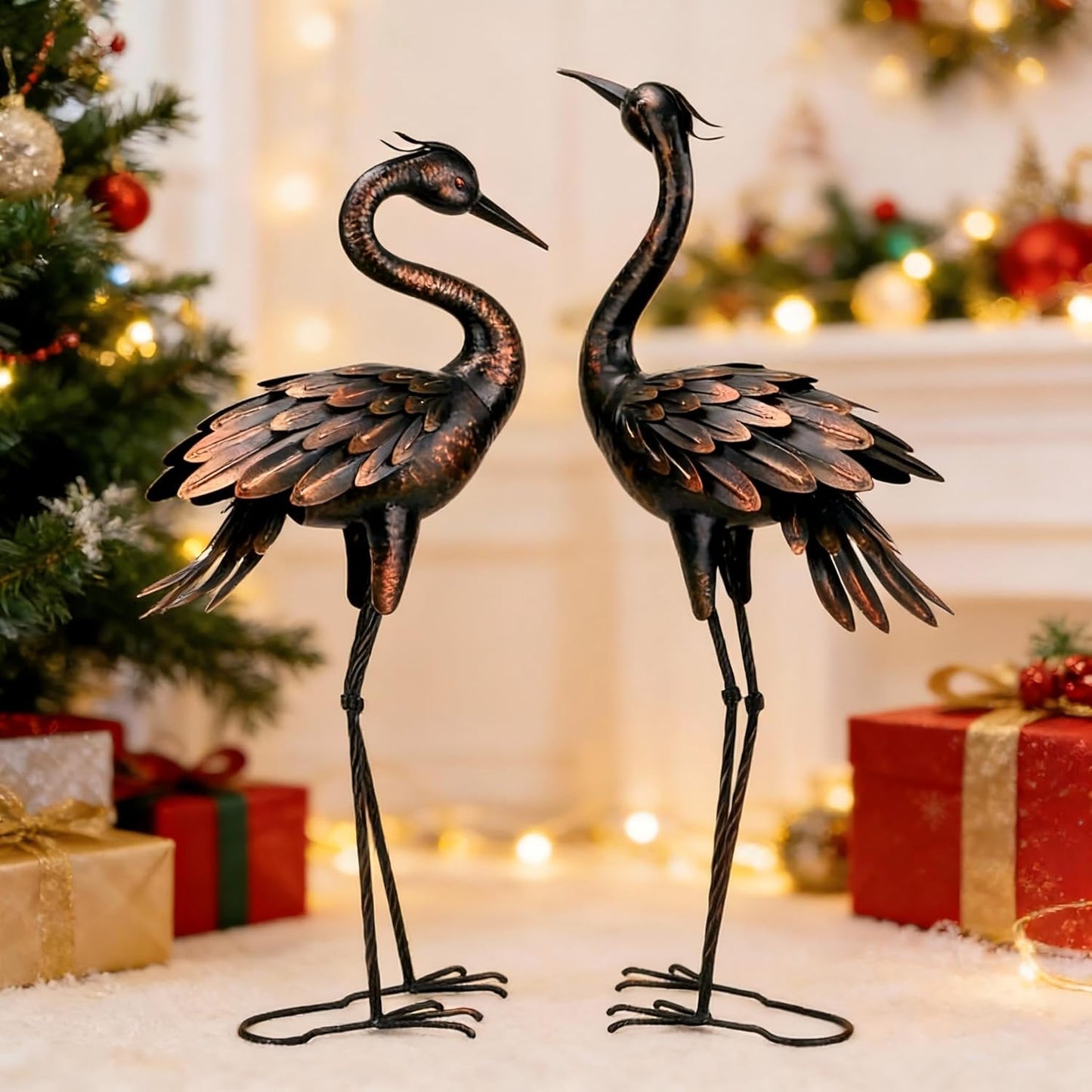 Shorayn Metal Crane Garden Statue, Garden Sculptures & Statues, Bronze Crane Ornaments Yard Art for Backyard Patio Lawn Decorations