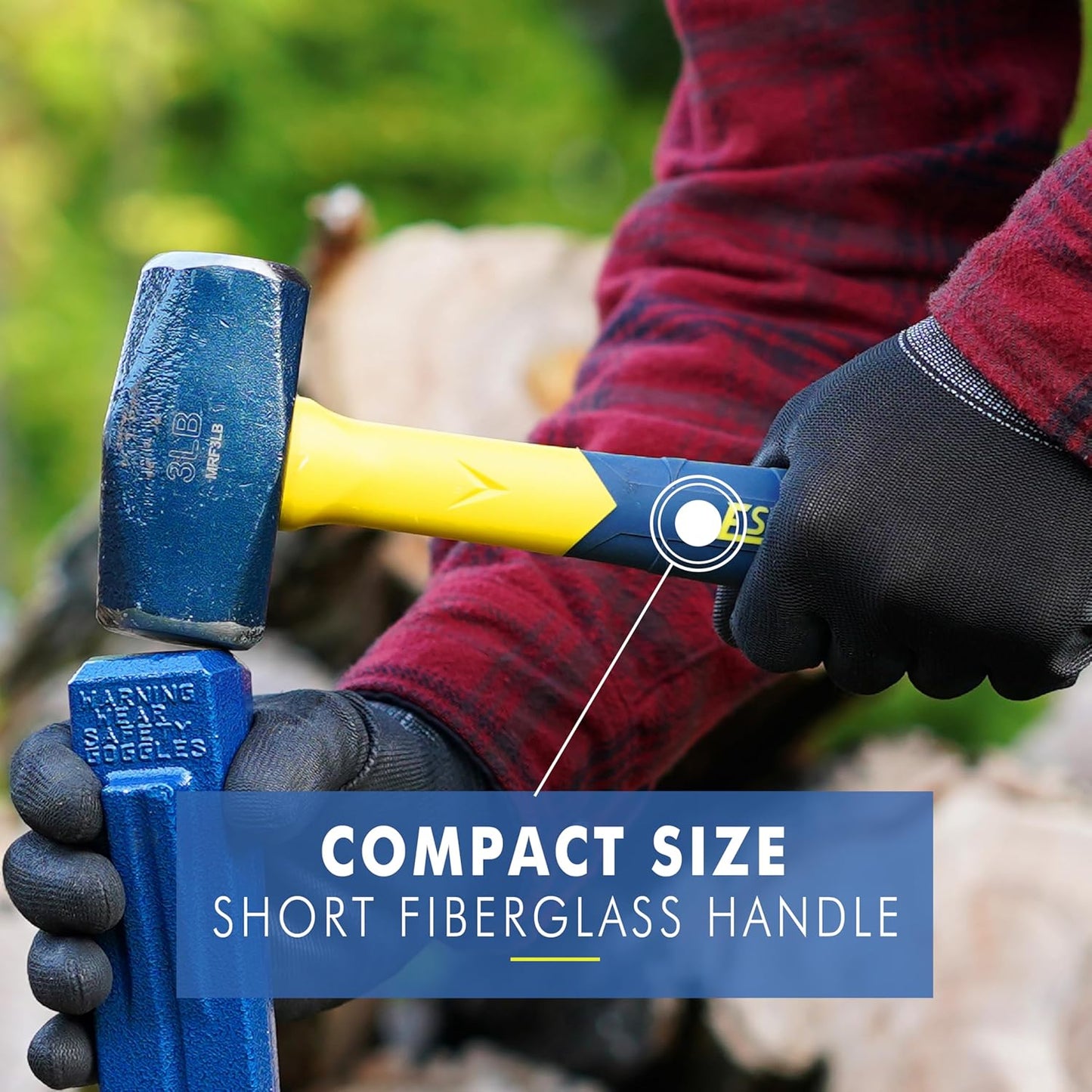 ESTWING Sure Strike Drilling/Crack Hammer - 3-Pound Sledge with Fiberglass Handle & No-Slip Cushion Grip - MRF3LB