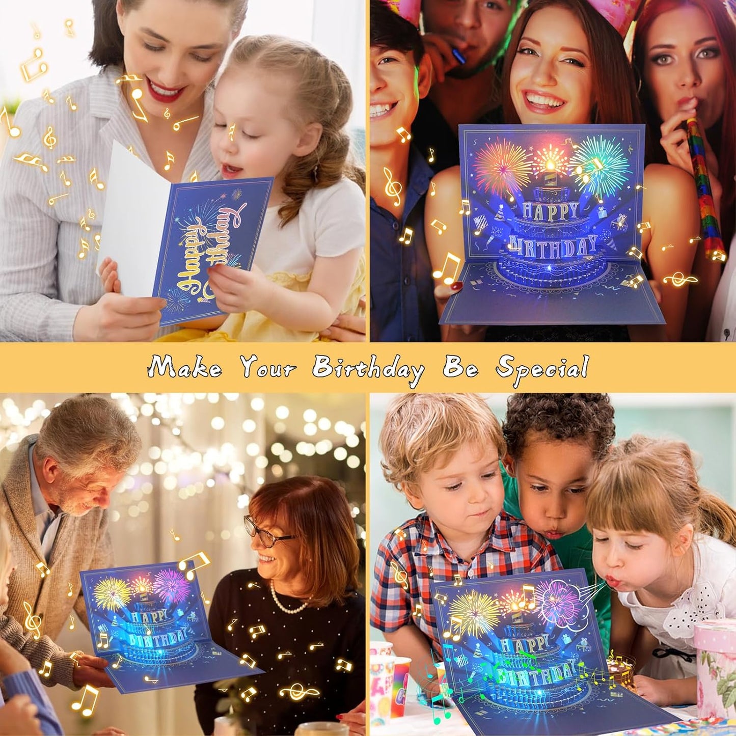 3D Pop Up Birthday Cards, Musical LED Lights Birthday Cards, Greeting 