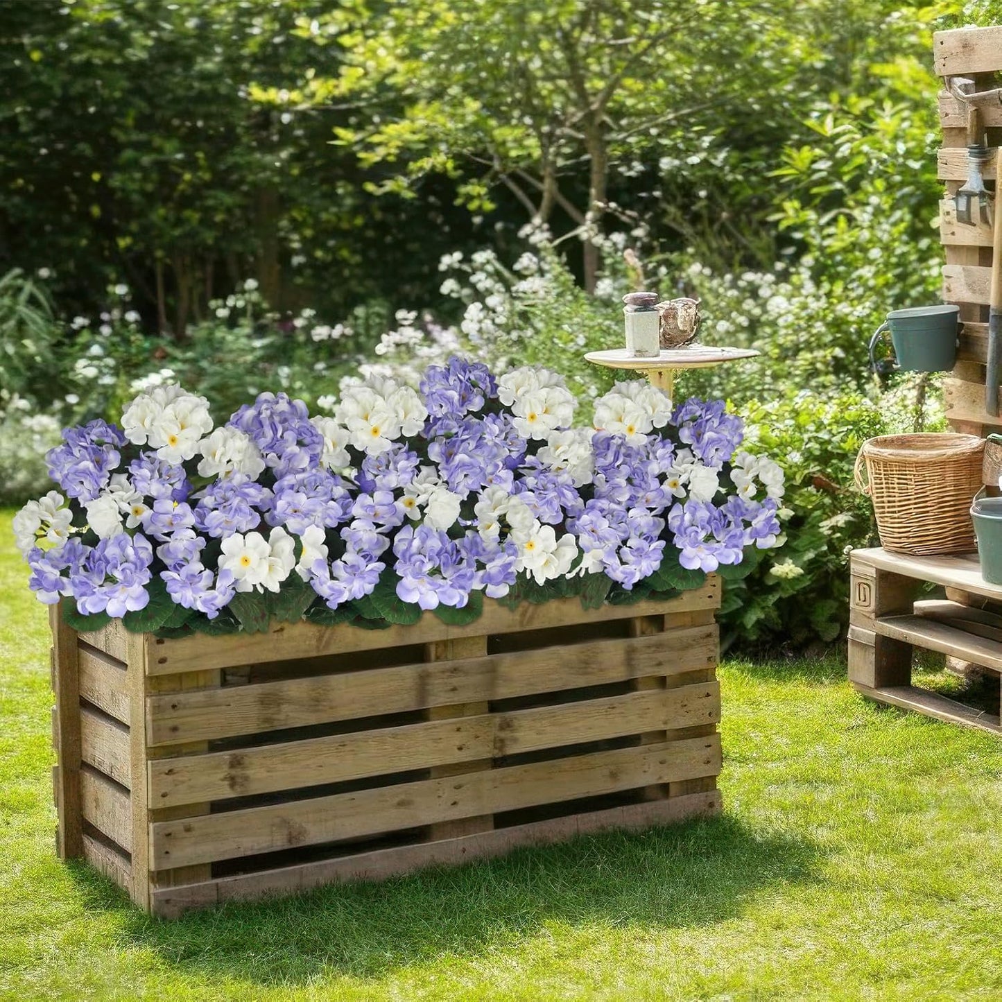 3 Pcs Artificial Flowers for Outdoors Silk Geraniums Flowers UV Resistant Realistic Faux Geraniums for Outdoor Planters Pot Patio Garden Hanging Basket Porch Indoor Decor Light Purple and White