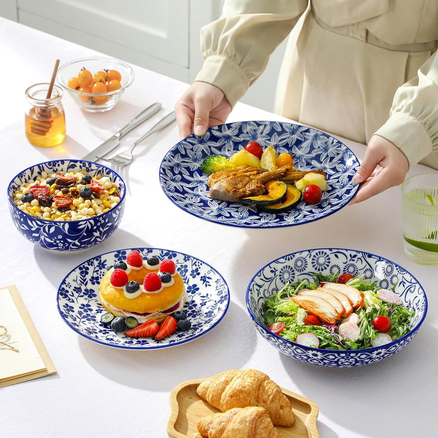 vancasso SELENE Plates and Bowls Set for 6, 24 Pieces Dinnerware Sets,