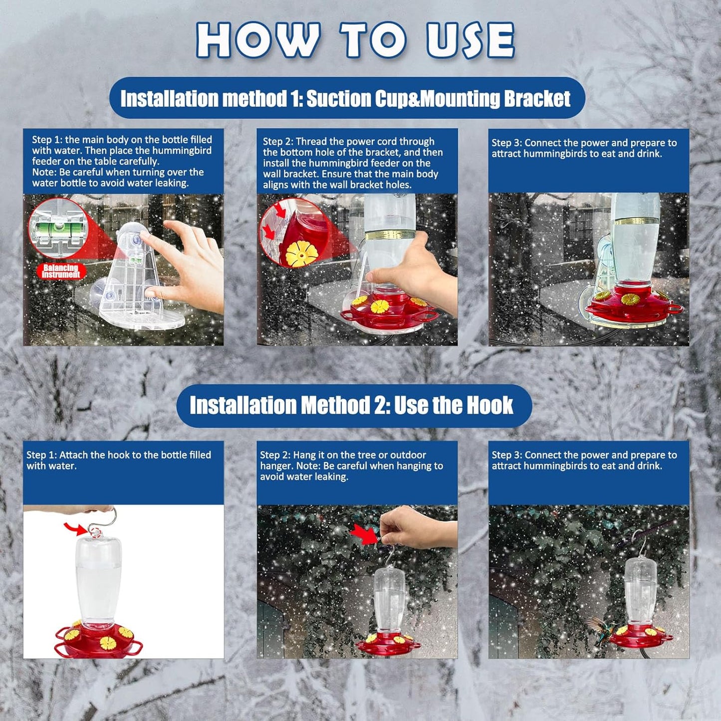 DOUBFIVSY 2 in 1 Heated Hummingbird Feeders for Outdoors, 19℃/66℉ Constant Temperature Window Hummingbird Feeder with Hooks & Suction Cups Anti Freezing Hummingbird Feeders for Winter, Garden