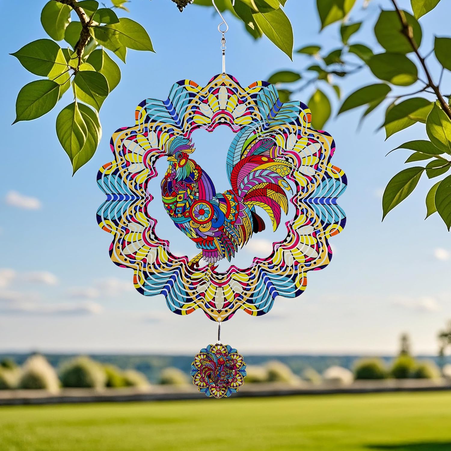 Wind Spinners Outdoor Hanging Rooster - Metal Chicken Gifts for Mom Wo
