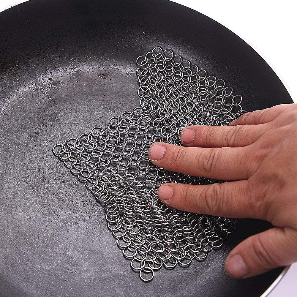 Cast Iron Cleaner 8"x6" 316L Stainless Steel Chainmail Scrubber for Griddle Skillet Dutch Oven Wok Stainless Steel Pot Cast Iron Pan