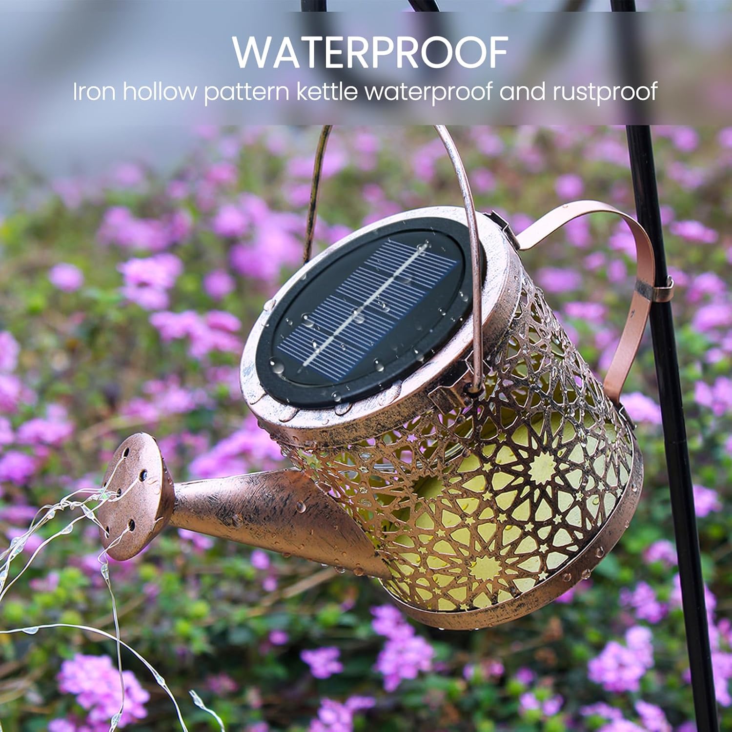 Solar Lights Outdoor Decorative, Metal Watering Can Lights Waterproof,