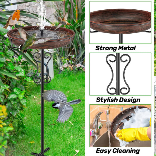 Metal Bird Bath for Outside,Upgraded 5 Pronged Base Birdbath & Feeder Bowl,Vintage Freestanding Birdfeeder for Garden Patio Yard Lawn Decor (Vintage Bronze)