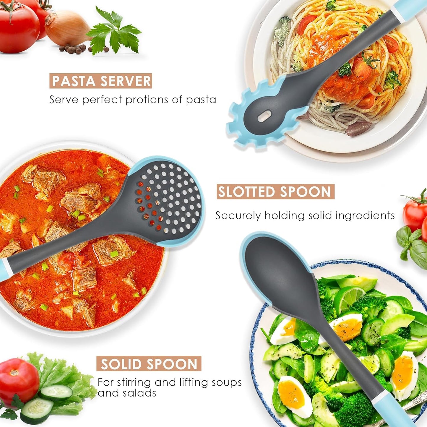 Kitchen Cooking Utensils Set, Non-Stick Spatula Set with Rotating Stan