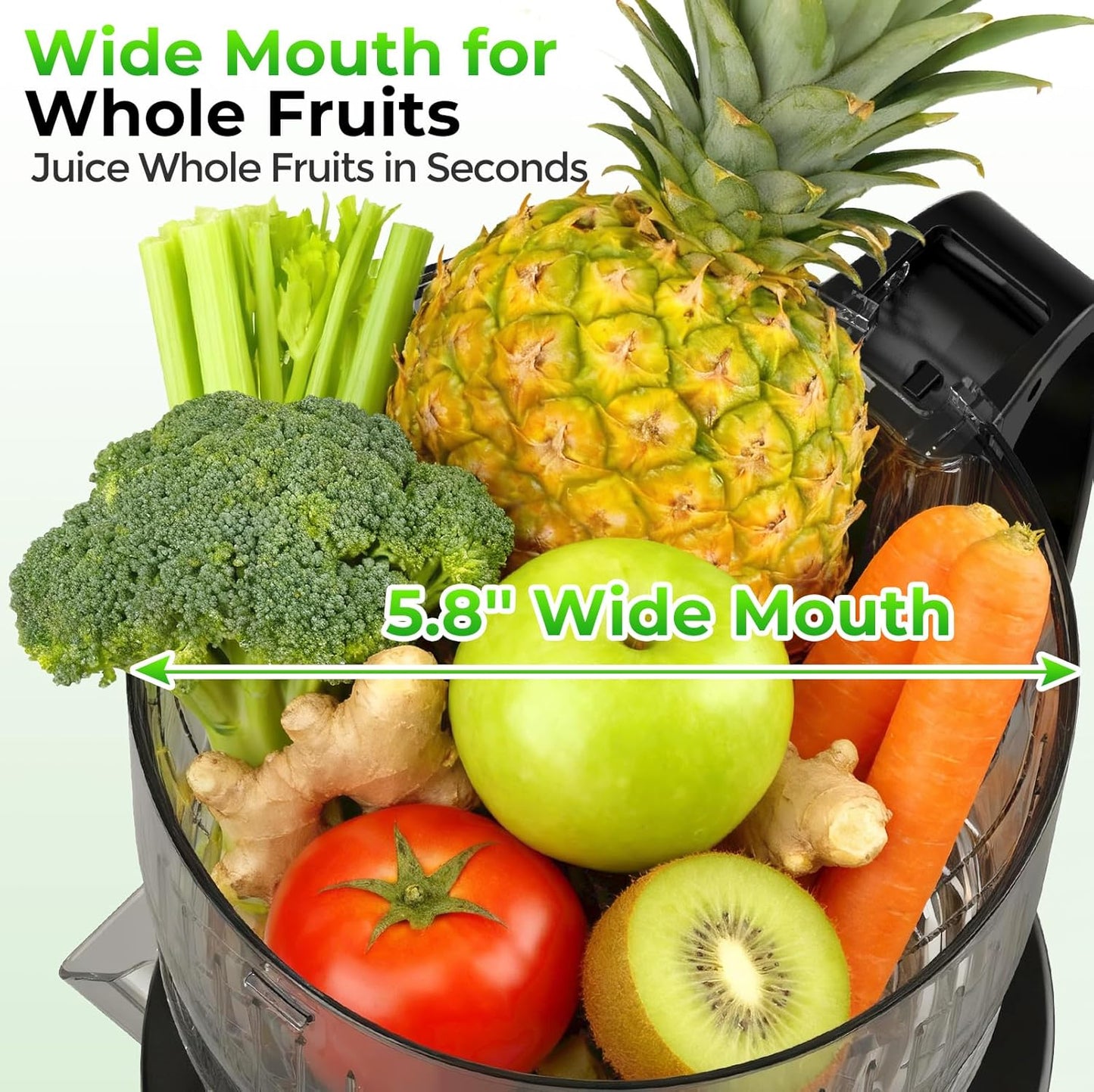 Juicer Machines with 5.8" Large Feed Chute, Slow Masticating Cold Press Juicer for Whole Fruits & Vegetables, Easy to Clean Design, High Juice Yield Home Juicer for Daily Wellness
