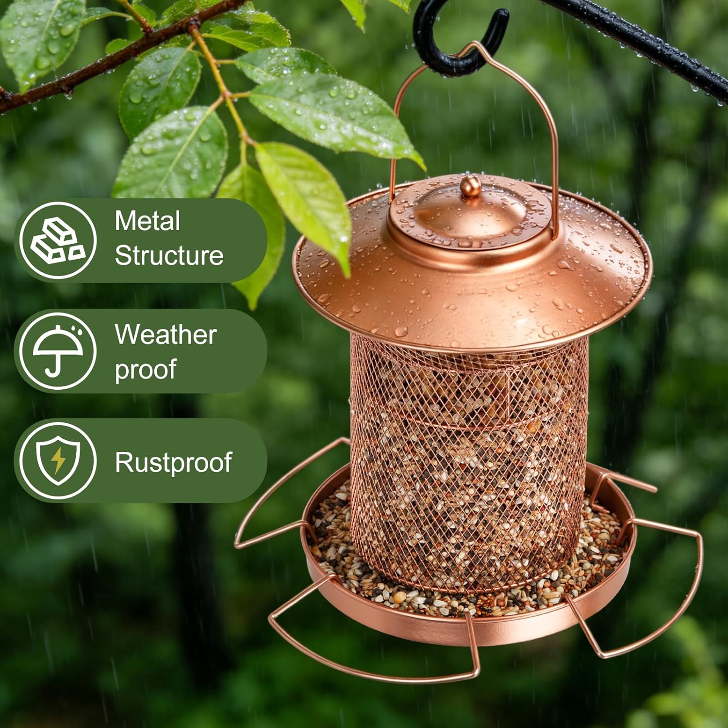 Metal Bird Feeder for Outdoor Hanging, Heavy Duty Cylinder Wild Bird F