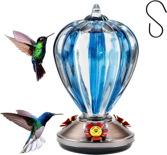 Unique 30oz Glass Hanging Hummingbird Bird Feeder for Wild Birds - Garden Decoration Gift, Easy to Install Clean Refill, Includes Hook